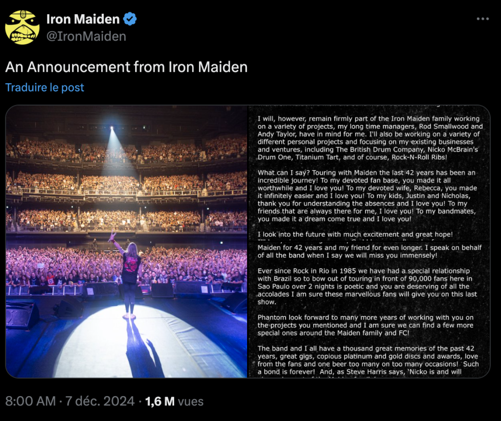 Nicko McBrain accroche ses baguettes : un nouveau chapitre pour Iron Maiden