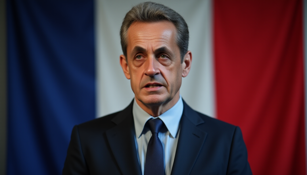Nicolas Sarkozy devant le drapeau Français