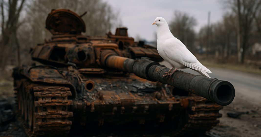 T-72 détruit avec une colombe blanche T-72 détruit avec une colombe blanche