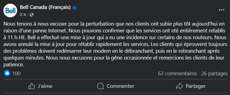 Bell Canada : Une mise à jour catastrophique paralyse l'Internet Bell Canada : Une mise à jour catastrophique paralyse l'Internet
