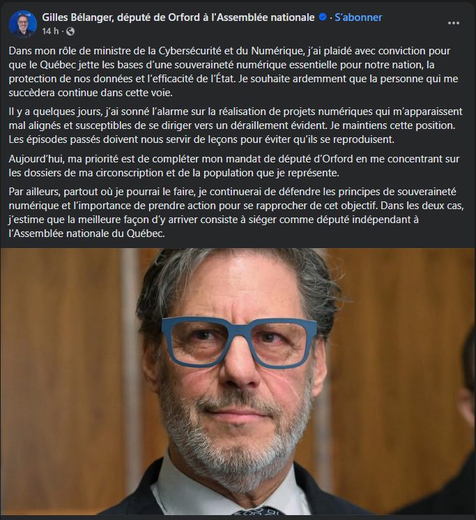 Bélanger claque la porte de la CAQ après son éviction du cabinet Fréchette