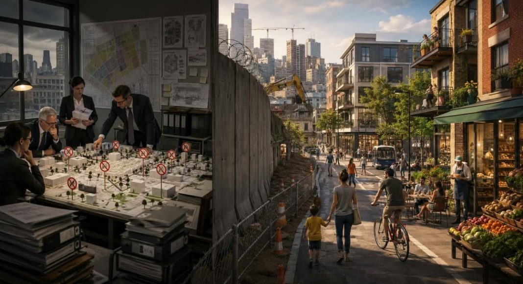 Contraste entre deux environnements urbains illustrant le concept de ville 15 minutes