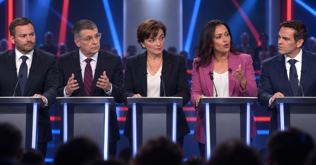 Débat des chefs TVA 2026 avec Christine Fréchette, Éric Duhaime, Paul St-Pierre Plamondon, Charles Milliard et Ruba Ghazal