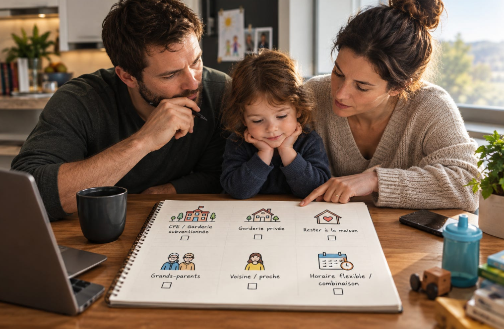 Parents comparant différentes options de garde d’enfants au Québec