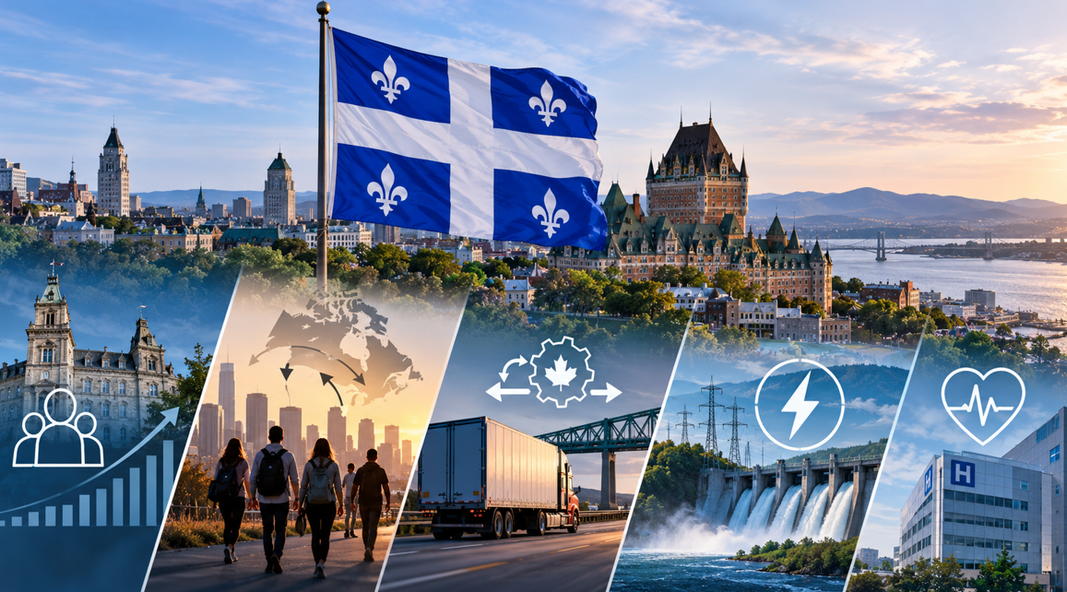 Illustration de l’économie québécoise : productivité, commerce, énergie, démographie et santé