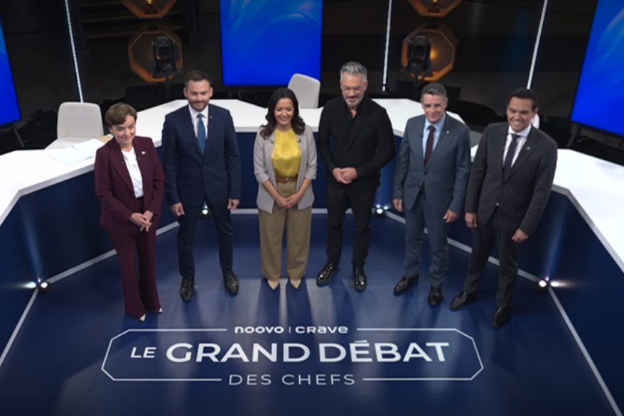 Débat des chefs 2026 à Noovo réunissant les cinq chefs des principaux partis politiques du Québec.