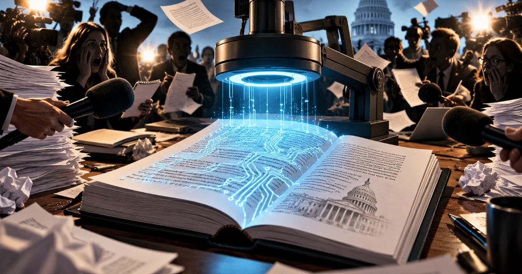 Livre politique analysé par une intelligence artificielle au milieu d’une mêlée médiatique.
