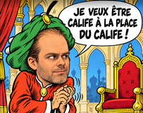 Antoine Dionne Charest, le calife en attente Caricature satirique d’Antoine Dionne Charest représenté en calife, illustrant les spéculations entourant une éventuelle succession à la tête du Parti libéral du Québec.